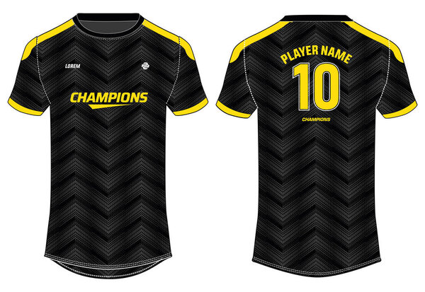 Sports jersey t shirt design concept vector template, Round neck football jersey concept with front and back view for Cricket, soccer, Volleyball, Rugby, tennis and badminton uniform