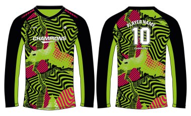 Uzun kollu yarış tişörtü, spor forması konsept konsept vektör şablonu, soyut model Motocross forma konsepti ön ve arka görüşlü, kriket, futbol, voleybol üniforması tasarımları.