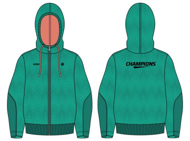 Kadınlar için uzun kollu kapüşonlu sweatshirt tasarım şablonu vektör, kızlar için kapüşonlu ceket ön ve arka görüşlü kapüşonlu kışlık ceket bayanlar için koşu ve kış antrenmanı