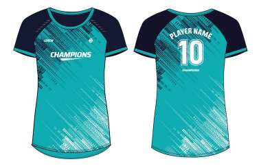 Kadınlar spor forması tasarım konsepti Illustration, Raglan yuvarlak boyun tişörtü kızlar ve bayanlar voleybol forması, futbol, badminton, futbol, netbol ve tenis, spor forması takımı