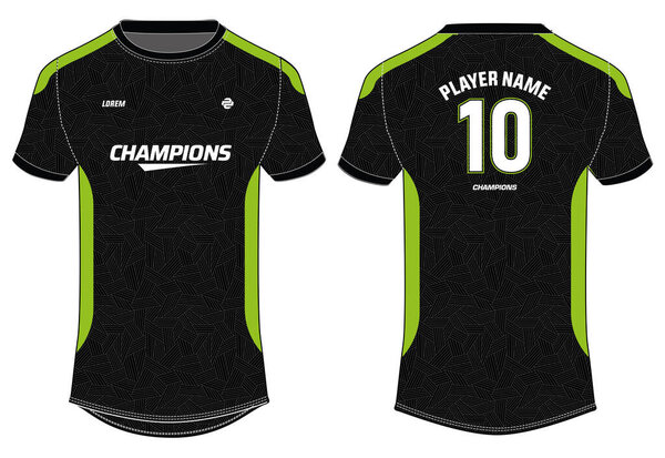 Sports jersey t shirt design concept vector template, Round neck football jersey concept with front and back view for Cricket, soccer, Volleyball, Rugby, tennis and badminton uniform