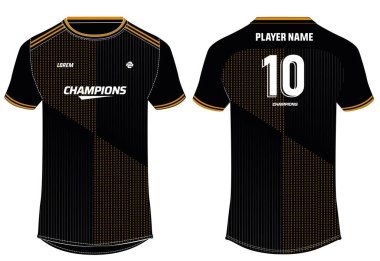 Spor forması tasarımı konsept vektör şablonu, yuvarlak boyunlu futbol forması konsepti Cricket, futbol, voleybol, rugby, tenis ve badminton forması için ön ve arka görüş.