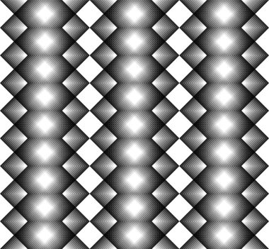 Kumaş ve tekstil baskısı, forma baskısı, ambalaj kağıdı ve paketleme, web pankartları için siyah arkaplan üzerindeki kusursuz yarım tonlu geometrik çizgi desen vektörü