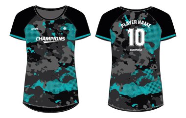 Kadınlar spor forması tasarım konsepti Illustration, Raglan yuvarlak boyun tişörtü kızlar ve bayanlar voleybol forması, futbol, badminton, futbol, netbol ve tenis, spor forması takımı