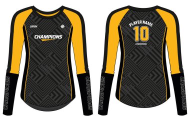 Kadınlar uzun kollu spor forması tasarım konsepti kızlar ve bayanlar için uygun illüstrasyon Voleybol forması, futbol, futbol, netbol ve tenis, Geometrik baskılı spor üniforması takımı