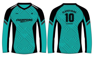 Uzun kollu yarış tişörtü, spor forması konsept konsept vektör şablonu, soyut model Motocross forma konsepti ön ve arka görüşlü, kriket, futbol, voleybol üniforması tasarımları.