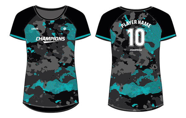 Women Sports Jersey t-shirt design concept Illustration, Raglan round Neck t shirt for girls and Ladies Volleyball jersey, Football, badminton, Soccer, netball and tennis, Sport uniform kit for sports