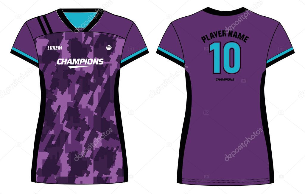Camouflage Women Sports Jersey t-shirt design concept Illustration suitable for girls and Ladies for Volleyball jersey, Football, badminton, Soccer, netball and tennis, Sport uniform kit for sports