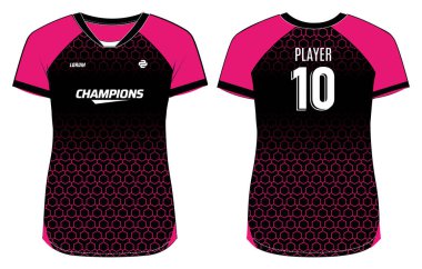Women Sports Jersey t-shirt design concept Illustration, Geometric printed Raglan V Neck t shirt for girls and Ladies Volleyball jersey, Football, badminton, Soccer and netball, Sport uniform kit