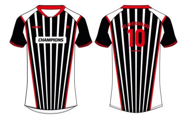 Vintage Sports forma tasarımı konsept vektör şablonu, Stripe baskılı V yaka raglan kollu futbol forması konsepti Soccer, Cricket, Voleyball, badminton forması