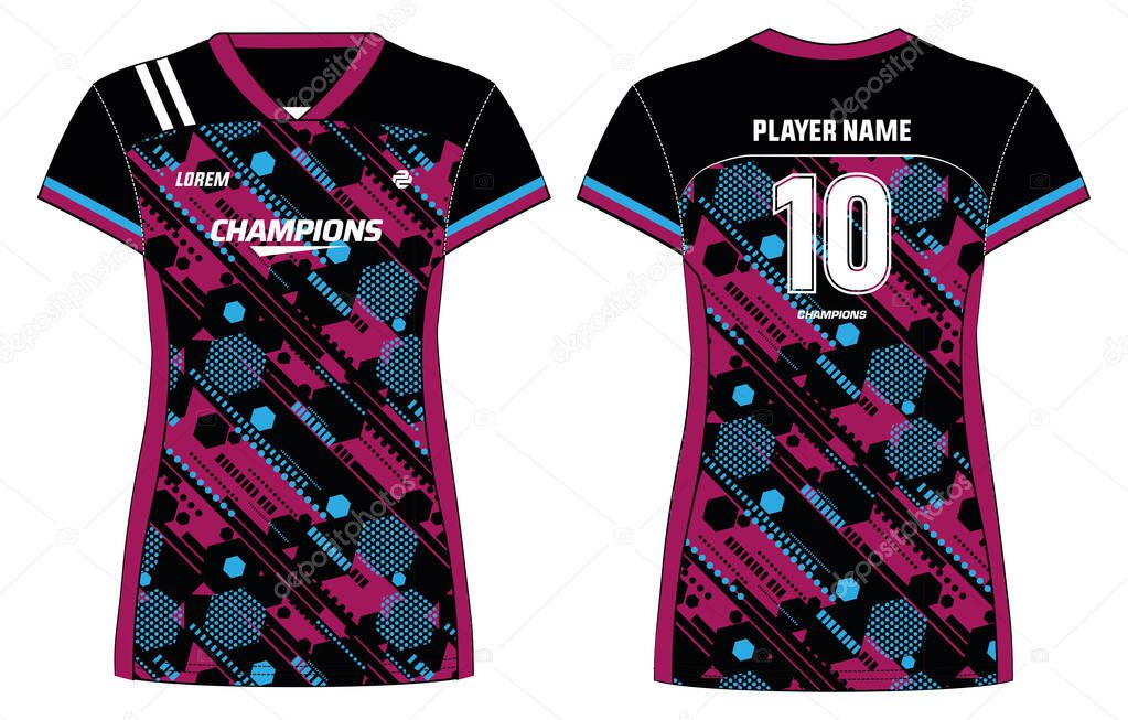 Women Sports Jersey t-shirt design with hexagon geometric pattern concept Illustration suitable for girls and Ladies for Volleyball jersey, Football, Soccer and netball, Sport uniform kit for sports