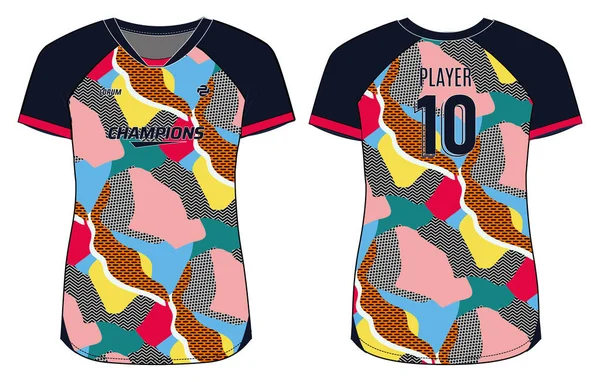 Women Sports Jersey Póló Design Koncepció Illusztráció Absztrakt Geometrikus Nyomtatott — Stock Vector
