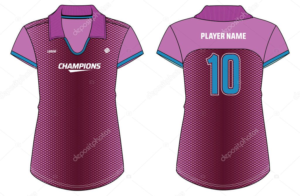 Women Sports Polo collar t-shirt Jersey design concept Illustration Vector template suitable for girls and Ladies for Soccer, Cricket, Football, Volleyball, Netball and Beach ball jersey kit concept