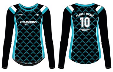 Kadınlar uzun kollu spor forması tasarım konsepti kızlar ve bayanlar için uygun illüstrasyon Voleybol forması, futbol, futbol, netbol ve tenis, Geometrik baskılı spor üniforması takımı