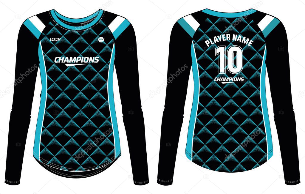 women Long Sleeve Sports Jersey t-shirt design concept Illustration suitable for girls and Ladies for Volleyball jersey, Football, Soccer, netball and tennis, Geometric printed Sport uniform kit