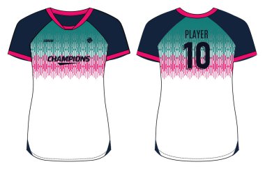 Kadınlar spor forması tasarım konsepti Illustration, soyut yarım ton baskılı V Neck tişörtü kızlar ve bayanlar voleybol forması, futbol, badminton, futbol ve netbol, spor üniforması takımı