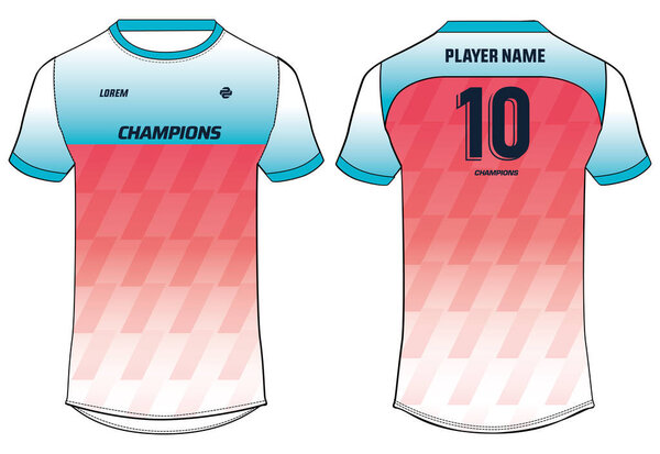 Sports jersey t shirt design concept vector template, Rhombus abstract printed Round neck football jersey concept with front and back view for Cricket, soccer, Volleyball and badminton uniform
