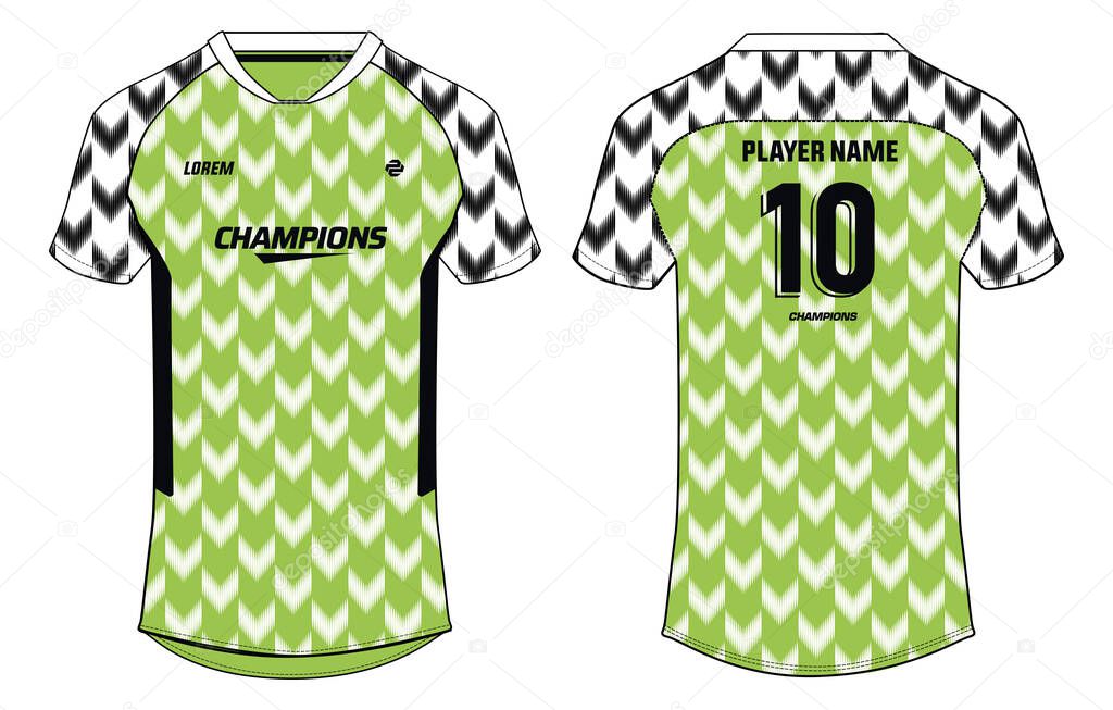 Sports t-shirt jersey design concept vector template, v neck nigeria Football jersey concept with front and back view for Soccer, Cricket, Volleyball, Rugby, tennis, badminton uniform kit
