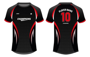 Spor forması tasarımı konsept vektör şablonu, yarıton soyut desen Raglan yuvarlak boyun tişörtü kavramı kriket, futbol, voleybol, rugby forması için ön ve arka görüşlü futbol forması konsepti