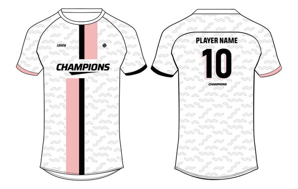 Sports jersey t shirt design concept vector template, Abstract pattern Raglan Round neck tees, Paris football jersey concept with front and back view for Cricket, soccer, Volleyball, Rugby uniform