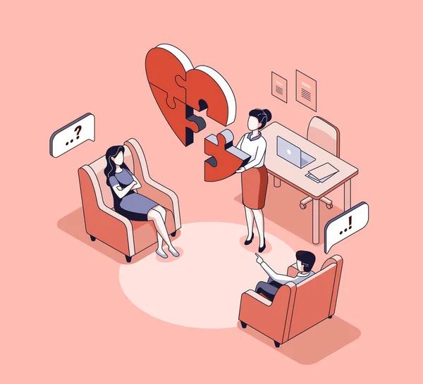 Couple therapy concept isometric vector illustration. Marriage counseling. — Stockvector