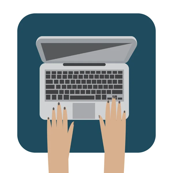 Handen met behulp van laptop — Stockvector