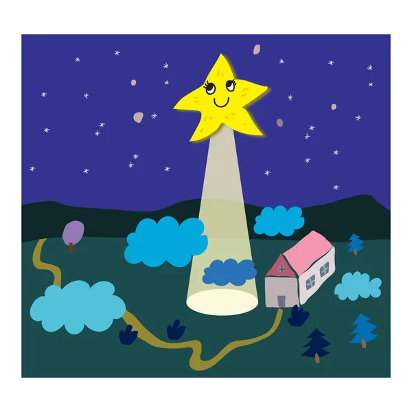 Ciel nocturne avec étoiles dans le village — Image vectorielle