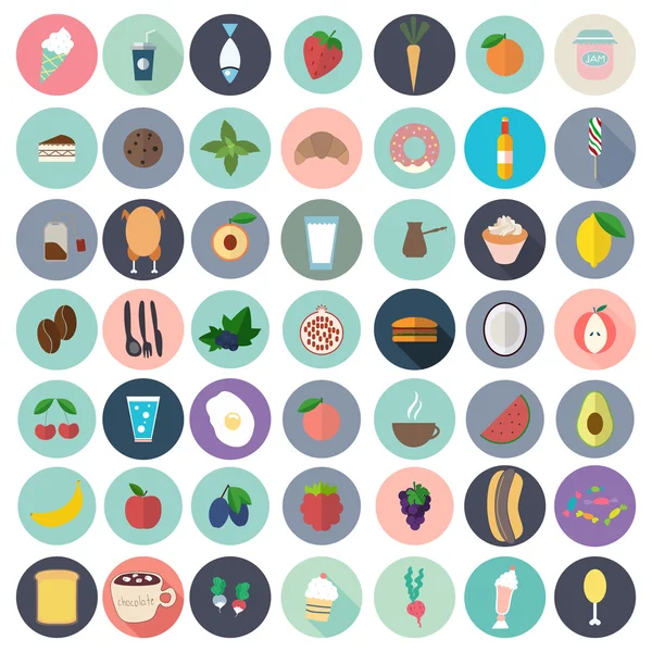 Conjunto con diferentes iconos de alimentos — Vector de stock