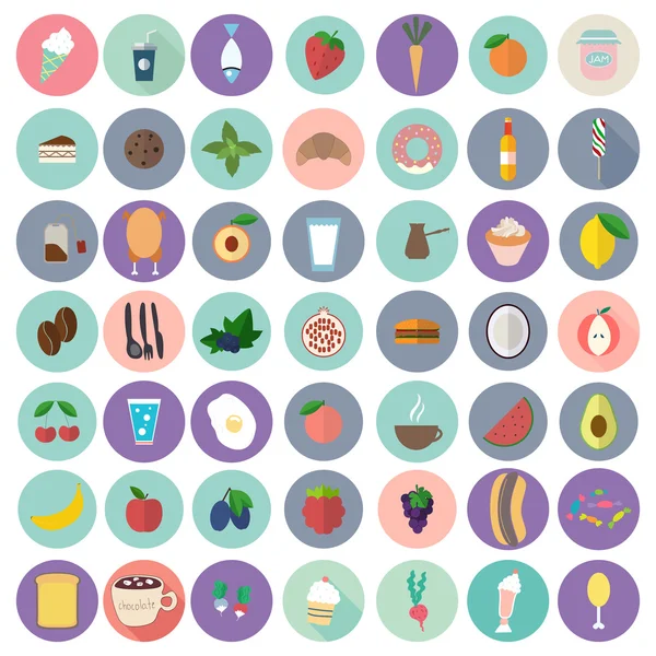 Conjunto con diferentes iconos de alimentos — Vector de stock