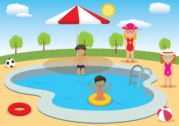 Bambini Stanno Divertendo Piscina — Vettoriale Stock