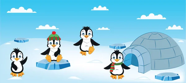 Набор Пингвинов Разных Положениях — стоковый вектор