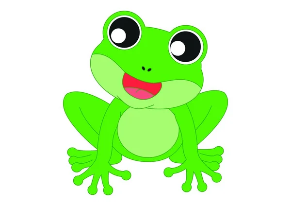歌を歌う漫画カエル 緑のカエルのベクトルイラスト — ストックベクタ