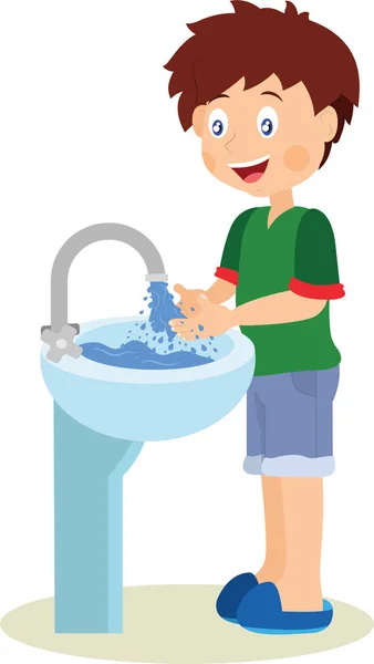 Jongen Die Zijn Handen Wast — Stockvector