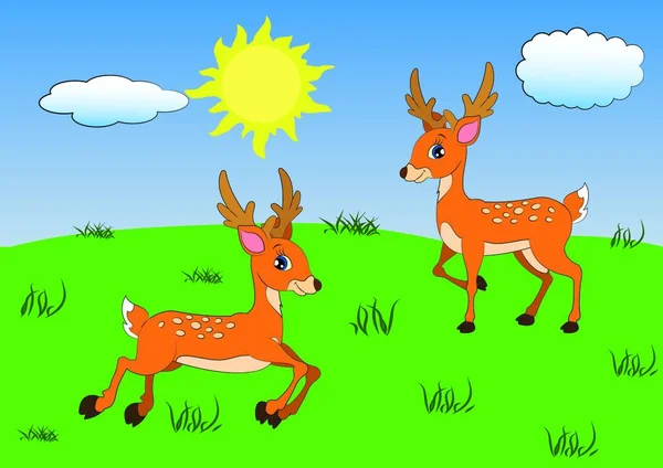 Kartun Deer Dalam Posisi Yang Berbeda Ilustrasi Vektor Dari Rusa - Stok Vektor