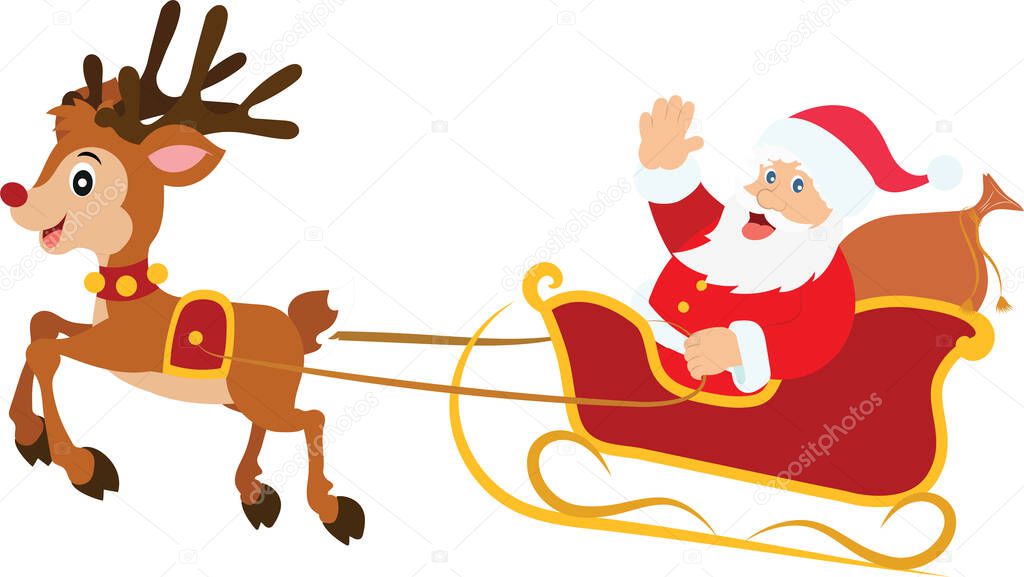 Cartoon Santa Claus with reindeer