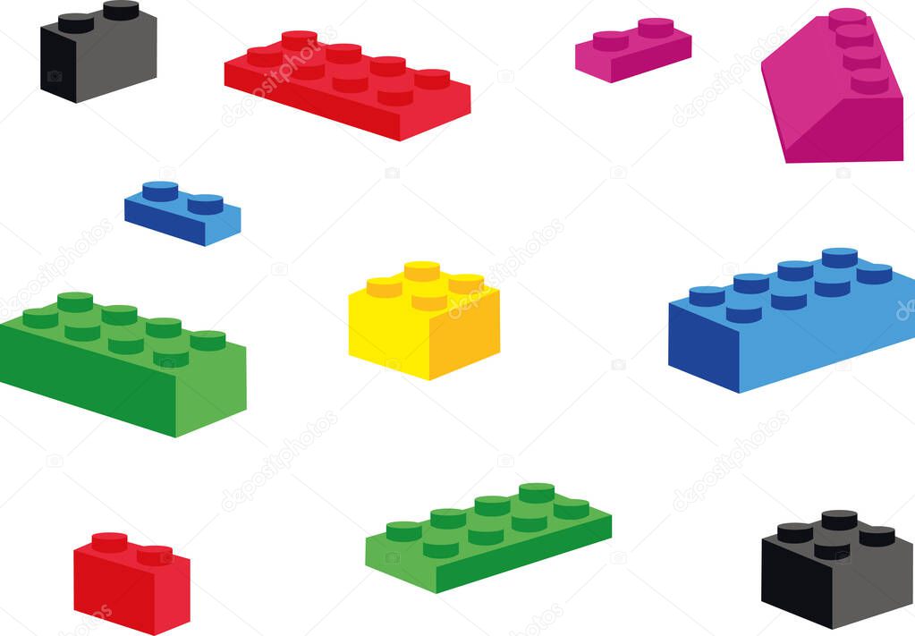 Colorful plastic construction pieces. Toy construction pieces