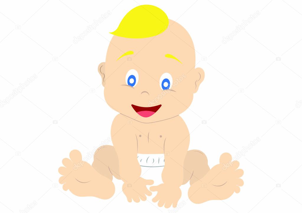 Cute cartoon happy baby. Little Baby isolated on white background. Blonde hair