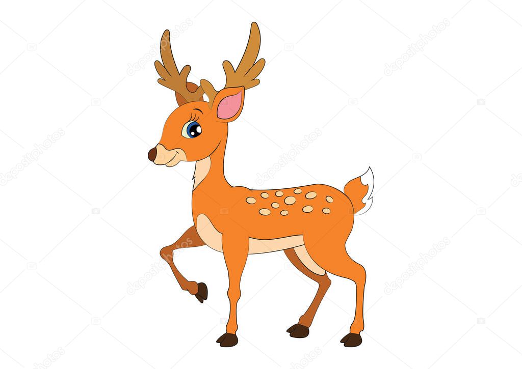 Cute Cartoon Deer. Vector Illustration of Deer isolated on white background