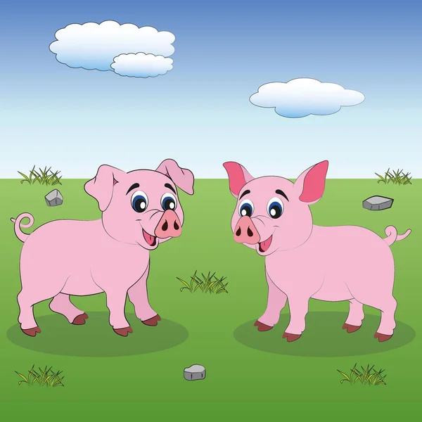 Two Little Pigs Cute Cartoon Pigs — Stock Vector