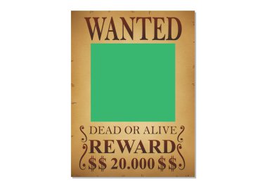 Aranıyor ilanı. Vintage poster şablonu istedi. Model posteri