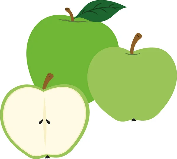 Vector Illustration Green Apple Slice Green Apple Dalam Bahasa Inggris - Stok Vektor