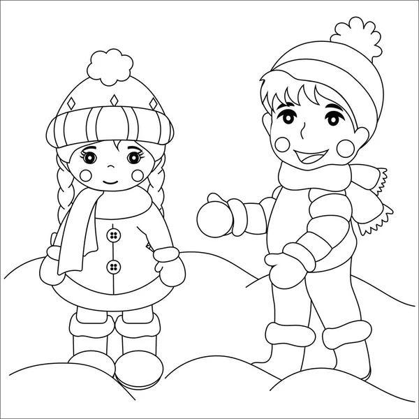 Dvě Děti Sněhu Černé Bílé — Stockový vektor