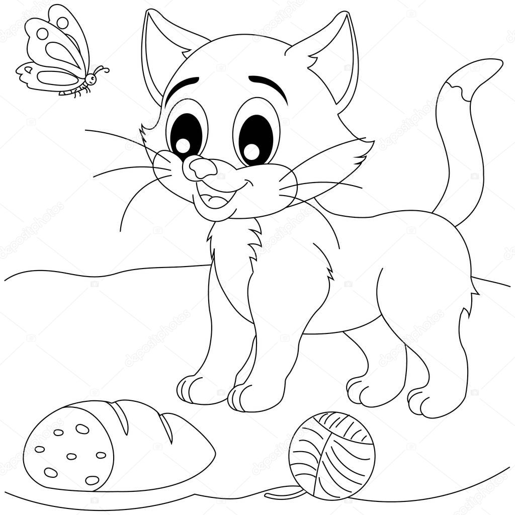 Black and white illustration of Little Kitty