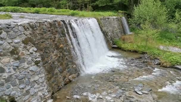 自然河流瀑布森林 令人惊奇的河流 瀑布巨大 野生山区河流 — 图库视频影像