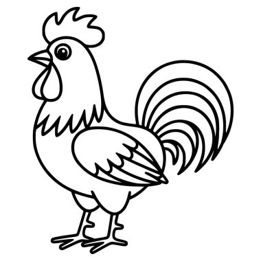 Beyaz arka planda siyah beyaz neşeli horoz boyama sayfası 