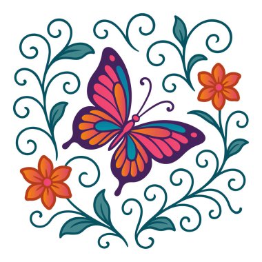 Renkli Kelebek çiçekli girdaplar tasarımı