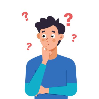 Beyaz arka planda problem çözümü hakkında kafa karıştıran bir adam