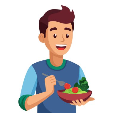 Beyaz arka planda salata yiyen bir çocuk. Sağlıklı yiyecekler