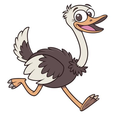 Beyaz arkaplanda çalışan sevimli deve kuşu.