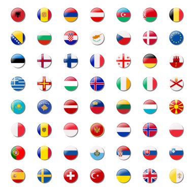 Beyaz arkaplanda Avrupa bayrakları simgesi kümesi